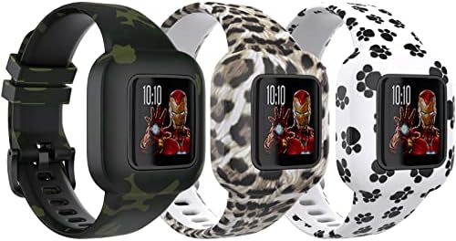 TiMOVO Replacement Band Compatible with Vivofit JR 3 [3-Pack] Soft Silicone Strap Pattern Printed Wristband Smartwatch Accessories fit Vivofit JR 3 - Paw Prints/Green/Leopard Print