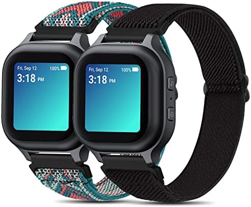 Tobfit 2 件装弹性弹性带 兼容 Gabb 儿童表带 柔软的尼龙环带可调节替换腕带适用于 Gabb 手表和 Gabb 手表 2 个男孩女孩 黑色+绿色箭头