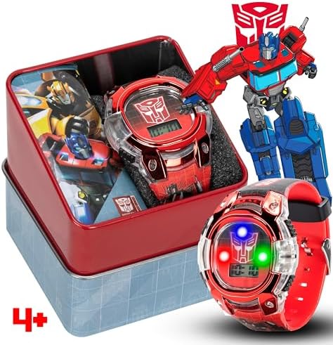 Transformers Kids Watch – LCD Display Metallic Bezel Adjustable Comfortable Strap Collectible Tin – Perfect For Boys And Girls