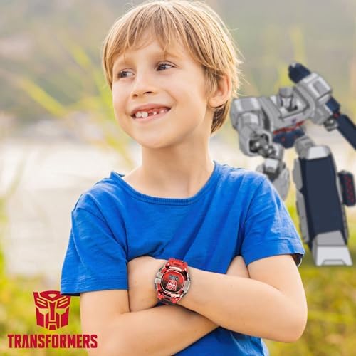 Transformers Kids Watch – LCD Display Metallic Bezel Adjustable Comfortable Strap Collectible Tin – Perfect For Boys And Girls
