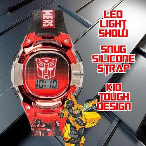 Transformers Kids Watch – LCD Display Metallic Bezel Adjustable Comfortable Strap Collectible Tin – Perfect For Boys And Girls