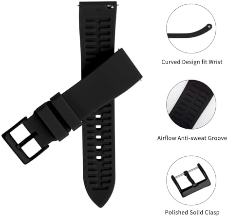 TStrap Silicone Watch Band For Men - Black Quick Release Watch Band For Women Soft - Waterproof Smart Watch Bracelet Clasp - Correa De Silicona Para Reloj Replacement - 18mm 19mm 20mm 21mm 22mm 24mm
