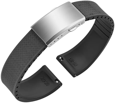 ULLCHRO FKM Rubber Watch Strap Cut to Size Quick Release Fluororubber Watch Band Soft Replacement Watchband with Silver Milled Clasp for Men Women 18mm 19mm 20mm 21mm 22mm