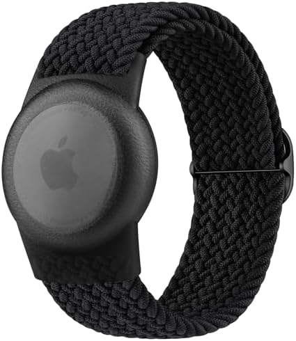 Vanjua 腕带兼容 Apple AirTag 儿童支架 Air Tag GPS 追踪器支架保护套 带可调节尼龙手链表带 适合幼儿(黑色)