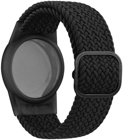 Vanjua Wristband Compatible With Apple AirTag Holder For Kids Protective Case For Air Tag GPS Tracker Holder With Adjustable Nylon Bracelet Watch Band For Toddler Child (Black)