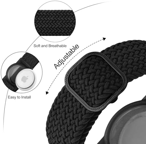 Vanjua Wristband Compatible With Apple AirTag Holder For Kids Protective Case For Air Tag GPS Tracker Holder With Adjustable Nylon Bracelet Watch Band For Toddler Child (Black)