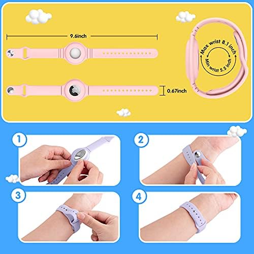 VEGO AirTag 儿童手环 2 件装硅胶表带 + 4 件装儿童防刮膜 金属饰钉防摔腕带 适用于 Apple AirTag