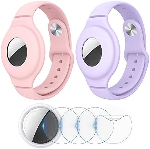 VEGO AirTag 儿童手环 2 件装硅胶表带 + 4 件装儿童防刮膜 金属饰钉防摔腕带 适用于 Apple AirTag