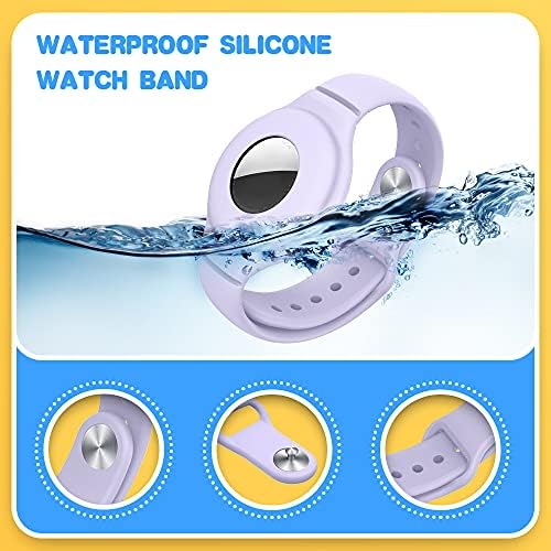 VEGO For AirTag Bracelet 2 Pack Silicone Watch Bands + 4 Pack Anti-Scratch Films Metal Studs Anti-dropping Wristband For Apple AirTag