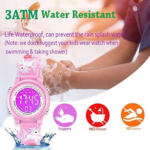 Venhoo Kids Watches 3D Cartoon Waterproof 7 Color Lights Toddler Wrist Digital Watch With Alarm Stopwatch For 3-10 Year Girls Little Child