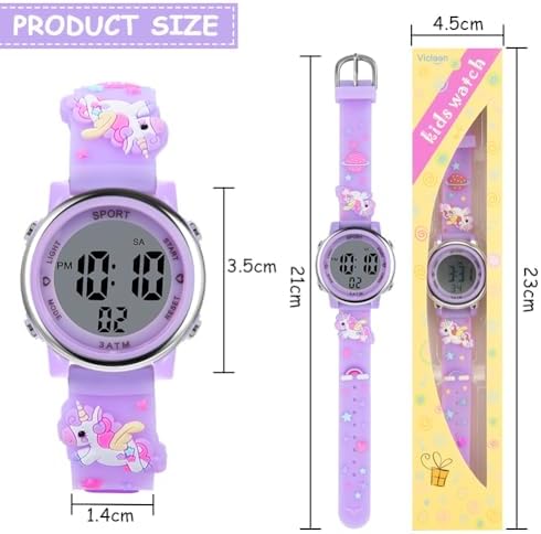 Vicloon Kids Watch Toddler Digital Watch Digital Watch LED Electrical Watches 7 Color Lights Watch Sport Outdoor With Alarm Stopwatch Unicorn Toys Gift For 6-12 Year Girls Children Wristwatch