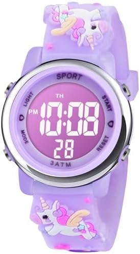 Vicloon Kids Watch Toddler Digital Watch Digital Watch LED Electrical Watches 7 Color Lights Watch Sport Outdoor with Alarm Stopwatch Unicorn Toys Gift for 6-12 Year Girls Children Wristwatch
