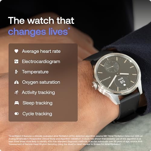 Withings ScanWatch 2 - Hybrid Smart Watch Heart Rate Monitoring Fitness Tracker Cycle Tracker Sleep Monitoring GPS Tracker 30-Day Battery Life Android & Apple Compatible HSA/FSA