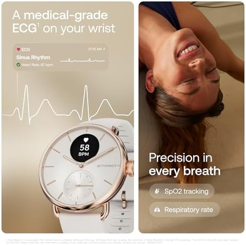 Withings ScanWatch 2 - Hybrid Smart Watch Heart Rate Monitoring Fitness Tracker Cycle Tracker Sleep Monitoring GPS Tracker 30-Day Battery Life Android & Apple Compatible HSA/FSA