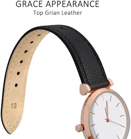 WOCCI 16mm Grace Watch Band For Ladies Top Grain Leather Quick Release Replacement Strap With Gold Buckle (Black)