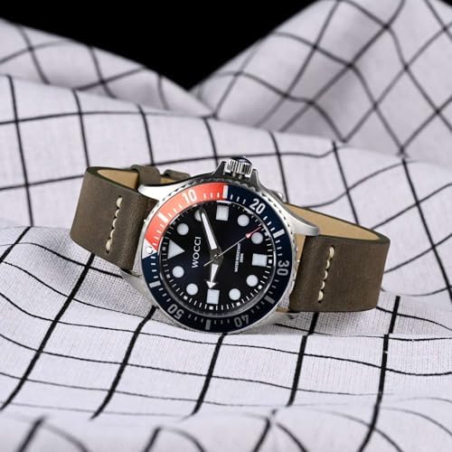 WOCCI 17mm Old-fashioned Watch Band For Men Top Grain Leather Silver Brushed Buckle (Black)