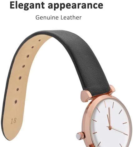 WOCCI 18mm Lug Width Elegant Watch Band Genuine Leather Replacement Strap With Gold Buckle (Black)