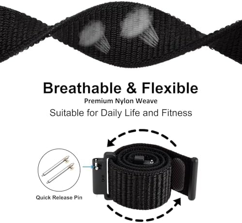 WOCCI 20mm Adjustable Nylon Watch Band Quick Release Sport Loop Strap (Black)