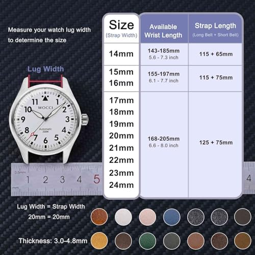 WOCCI 20mm Vintage Leather Watch Band For Men And Women Silver Buckle (Black)