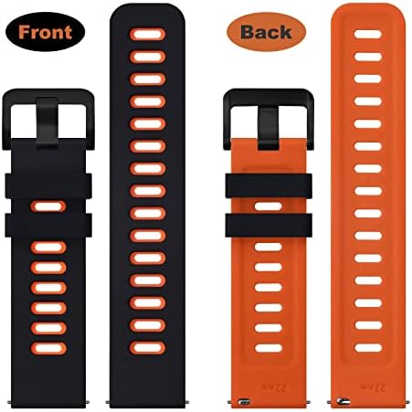 WOCCI 22mm Bicolor Watch Band Silicone Rubber Quick Release Replacement Strap For Men And Women Black Stainless Steel Buckle (Black-Orange)