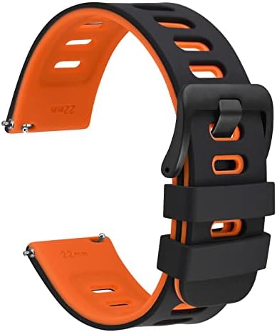 WOCCI 22mm Bicolor Watch Band Silicone Rubber Quick Release Replacement Strap for Men and Women Black Stainless Steel Buckle (Black-Orange)