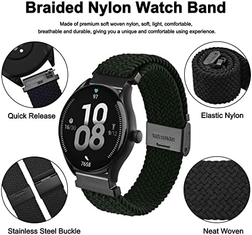 WOCCI 22mm Braided Nylon Watch Band For Men And Women Quick Release Black Stainless Steel Buckle (Black)