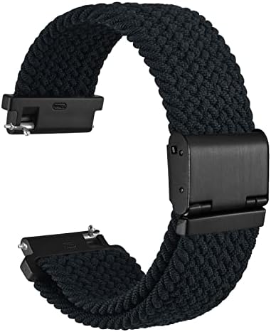 WOCCI 22mm Braided Nylon Watch Band for Men and Women Quick Release Black Stainless Steel Buckle (Black)