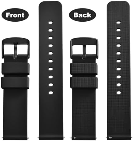 WOCCI 24mm Silicone Watch Band Quick Release Rubber Replacement Strap With Black Stainless Steel Buckle (Black)