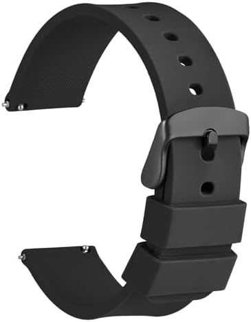 WOCCI 24mm Silicone Watch Band Quick Release Rubber Replacement Strap with Black Stainless Steel Buckle (Black)
