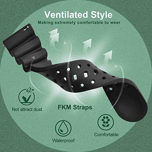 WOCCI 通风 FKM 橡胶表带(非硅胶) 潜水手表含氟橡胶表带 快速释放 不锈钢搭扣 18 毫米 20 毫米 22 毫米 24 毫米 黑色(银色搭扣) 运动型