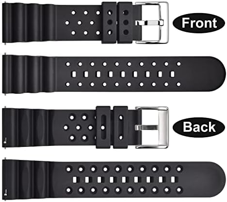 WOCCI 通风 FKM 橡胶表带(非硅胶) 潜水手表含氟橡胶表带 快速释放 不锈钢搭扣 18 毫米 20 毫米 22 毫米 24 毫米 黑色(银色搭扣) 运动型