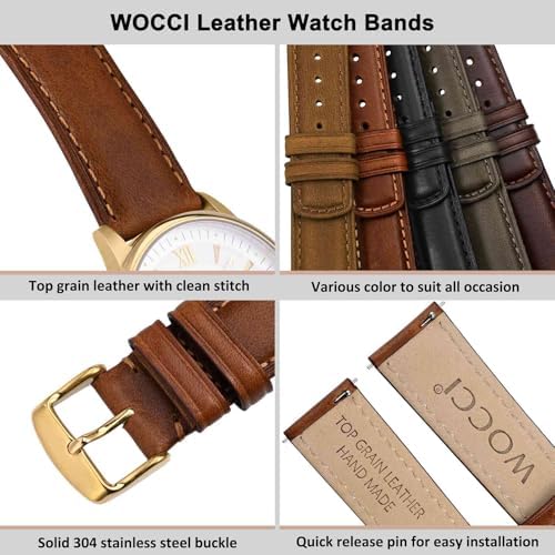 WOCCI Quick Release Watch Band Distressed Genuine Leather Stainless Steel Buckle Strap Width 18mm 19mm 20mm 22mm 24mm