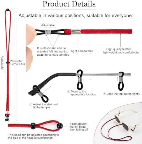 12PCS Glasses Strap Eye Glasses Holders Around Neck Adjustable Leather Eyeglasses Reading Glasses Chain For Women