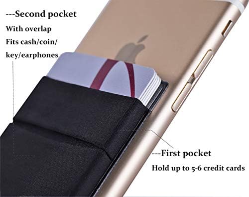 2Pack Adhesive Phone Pocket Cell Phone Stick On Card Wallet Sleeve Credit Cards/ID Card Holder(Double Secure) With Sticker For Back Of IPhone Android And All Smartphones-Black