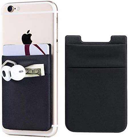 2Pack Adhesive Phone Pocket Cell Phone Stick On Card Wallet Sleeve Credit Cards/ID Card Holder(Double Secure) with Sticker for Back of iPhone Android and All Smartphones-Black