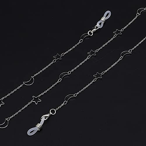 2PCS Eyeglass Chain Sunglass Strap Holder Reading Glass Cords Lanyard Necklace Eyewear Retainer Metal Long Necklace Accessories With Rubber Ends –Style Star And Moon