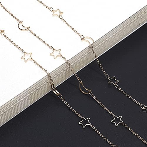 2PCS Eyeglass Chain Sunglass Strap Holder Reading Glass Cords Lanyard Necklace Eyewear Retainer Metal Long Necklace Accessories With Rubber Ends –Style Star And Moon