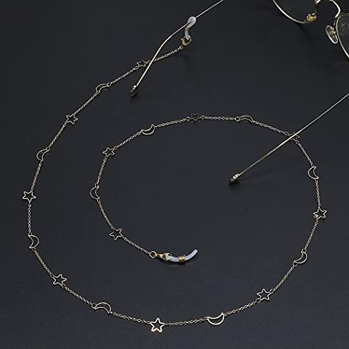 2PCS Eyeglass Chain Sunglass Strap Holder Reading Glass Cords Lanyard Necklace Eyewear Retainer Metal Long Necklace Accessories With Rubber Ends –Style Star And Moon