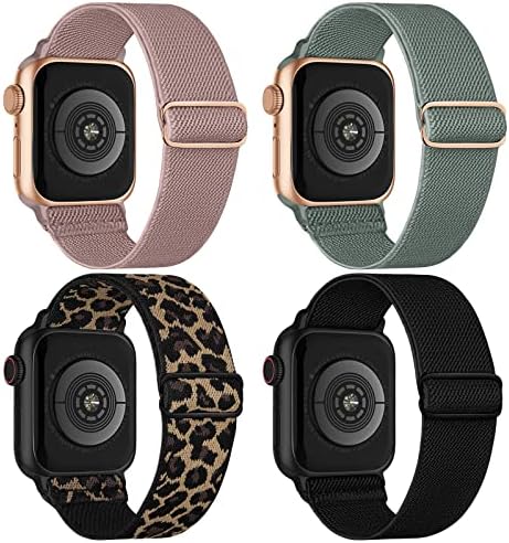 4 Pack Stretchy Solo Loop Compatible with Apple Watch Bands 38mm 40mm 41mm 42mm 44mm 45mm 46mm 49mm Women Men Sport Nylon Elastic Straps Wristbands for iWatch Series 10 9 8 7 6 5 4 3 11 Ultra/SE 3 2