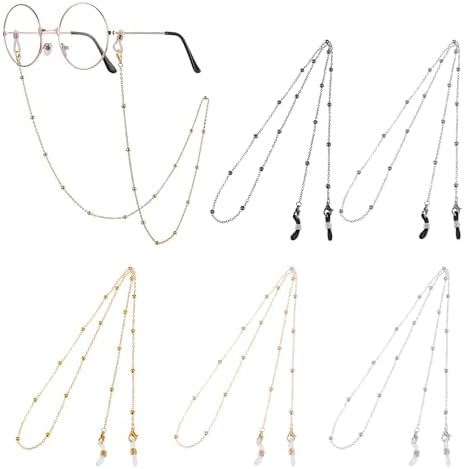 5Pcs Eyeglass Holders Around Neck Eyeglass Chain for Women Stylish Beaded Glasses Lanyard for Girls Kids Men Glasses Neck Strap Vintage Reading Glasses Chain with Eyeglass Loop