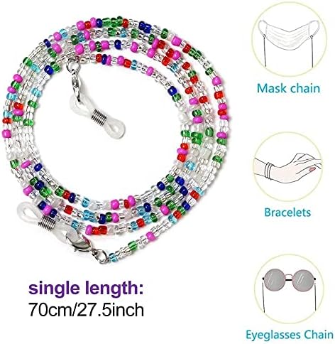 8 Pcs Beaded Eyeglass Chains For Women & Girls Multifunction Colorful Mask Glasses Lanyard Sunglass Holder Strap Around Neck Bead Holders Face Mask Chains Clamp Necklace Strap With Eyeglass Loop