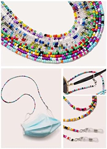 8 Pcs Beaded Eyeglass Chains For Women & Girls Multifunction Colorful Mask Glasses Lanyard Sunglass Holder Strap Around Neck Bead Holders Face Mask Chains Clamp Necklace Strap With Eyeglass Loop