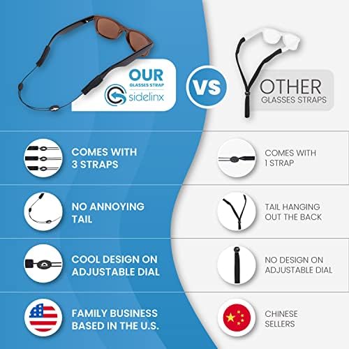 Adjustable Eyeglass Strap (3 Pack) - No Tail Sunglass Strap - Eyewear String Lanyard - With Bonus Cleaning Cloth - 3 Pack