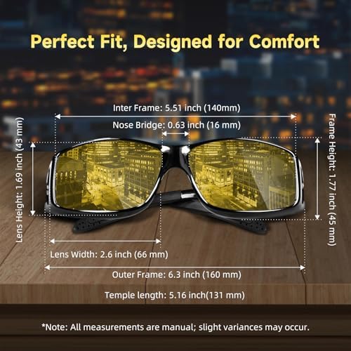 Anti Glare Night Driving Glasses Fit Over Eyeglasses For Men Women Polarized Nighttime Glasses HD Yellow Lens