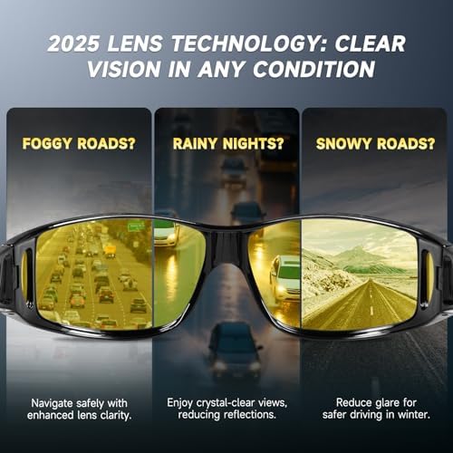 Anti Glare Night Driving Glasses Fit Over Eyeglasses For Men Women Polarized Nighttime Glasses HD Yellow Lens