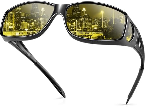 Anti Glare Night Driving Glasses Fit Over Eyeglasses for Men Women Polarized Nighttime Glasses HD Yellow Lens