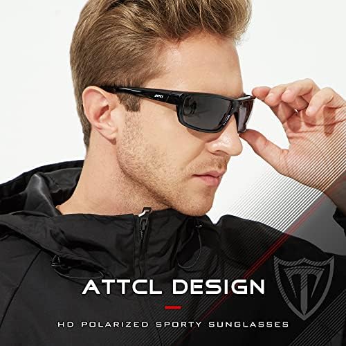 ATTCL Polarized Sunglasses Men For Fishing: UV Protection Lightweight TR90 Sports Wrap Sun Glasses Driving Golf Running