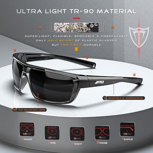 ATTCL Polarized Sunglasses Men For Fishing: UV Protection Lightweight TR90 Sports Wrap Sun Glasses Driving Golf Running