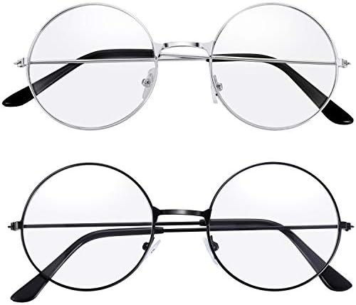 Bememo 2 Pairs Of Round Wizard Costume Glasses Witch Circle Wire Glasses For Halloween Cosplay Old Men Women Dressing Up
