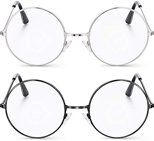 Bememo 2 Pairs Of Round Wizard Costume Glasses Witch Circle Wire Glasses For Halloween Cosplay Old Men Women Dressing Up